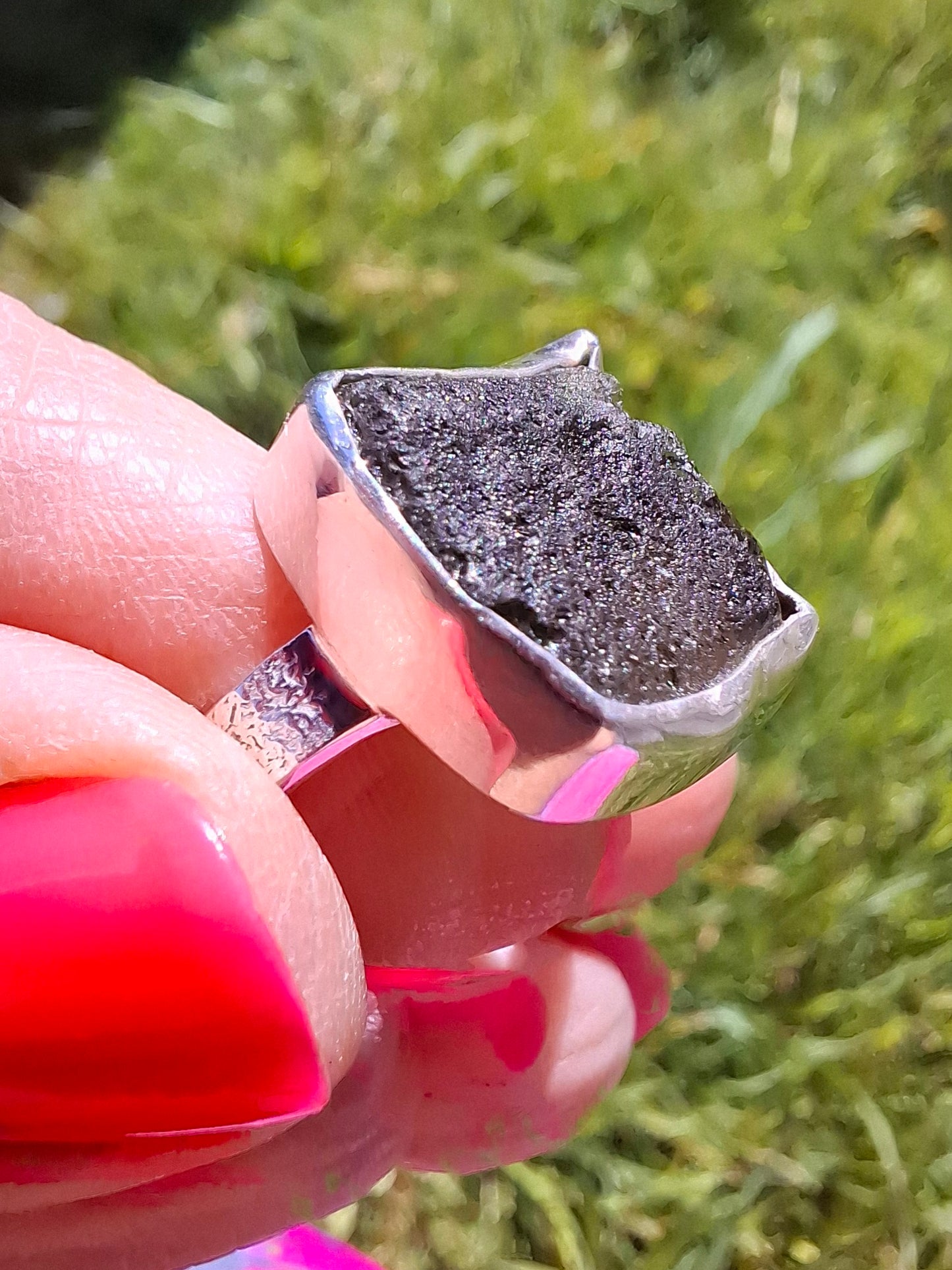 Moldavite Ring, size M/N, 925 Silver, Tektite (Ref: R308)