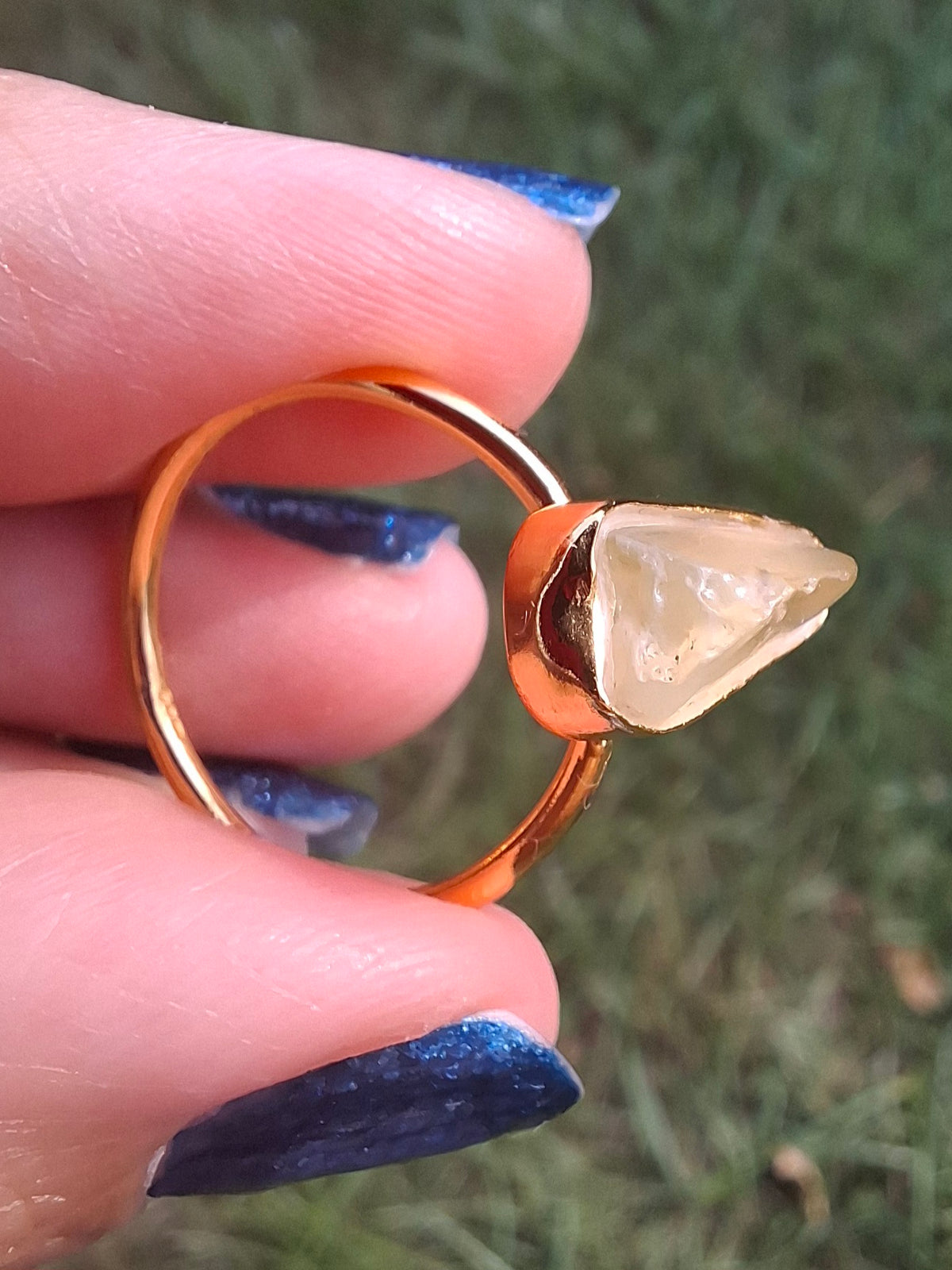 Libyan Desert Glass Ring, 14K GOLD Plated, size small O, Tektite (Ref: LR81)