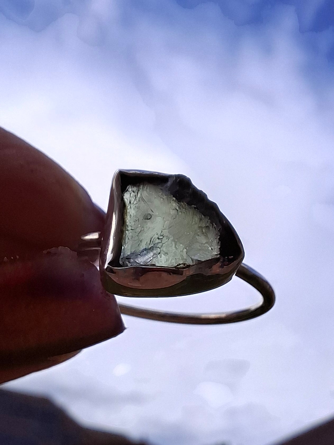 Moldavite Ring, size large T, 925 Silver, Tektite (Ref: R28)