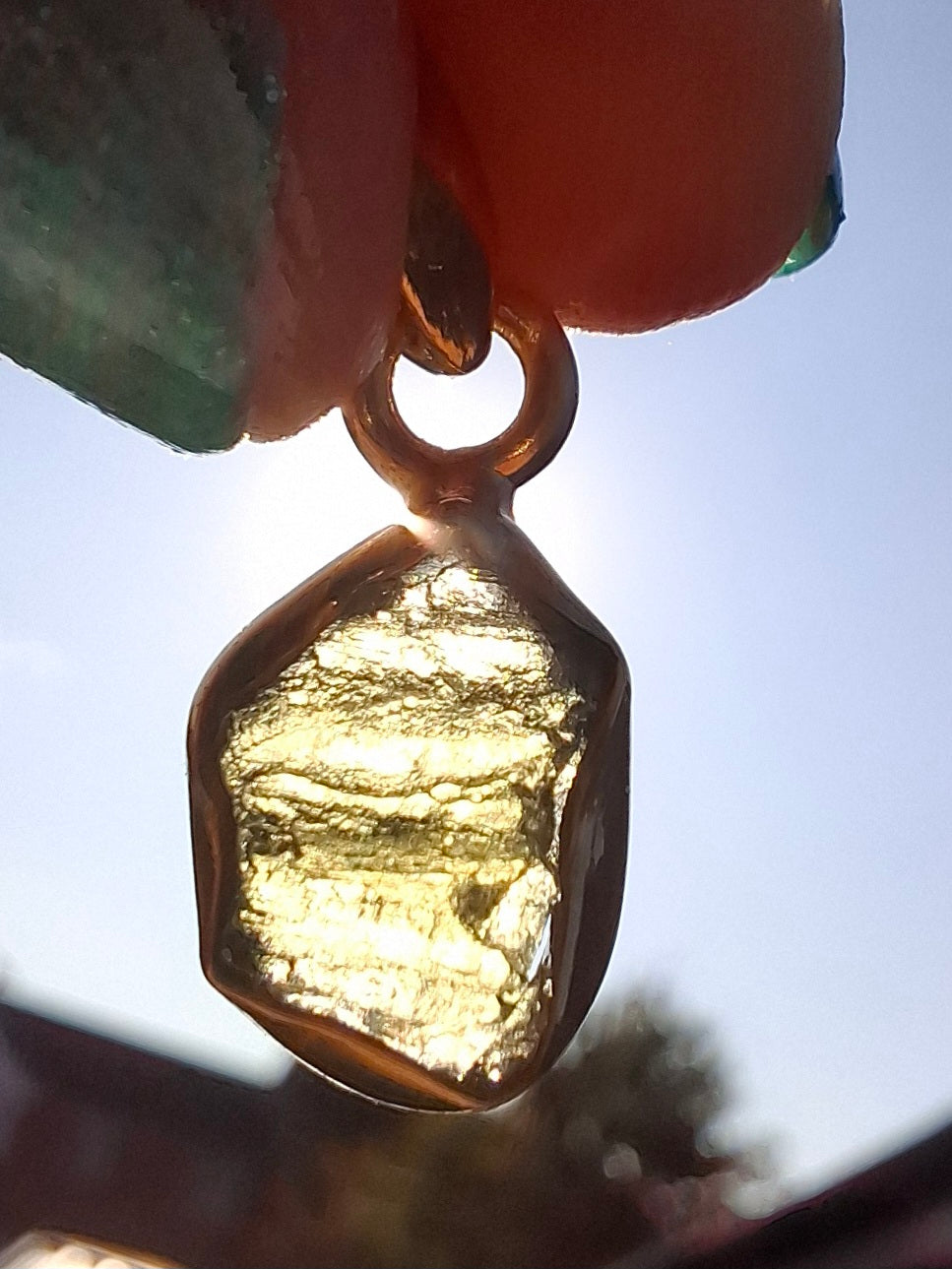Moldavite Pendant, 14K GOLD Plated, Tektite (Ref: P447)