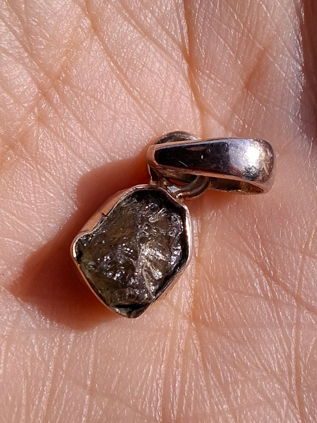 Moldavite Pendant, 925 Silver, Tektite (Ref: P49)