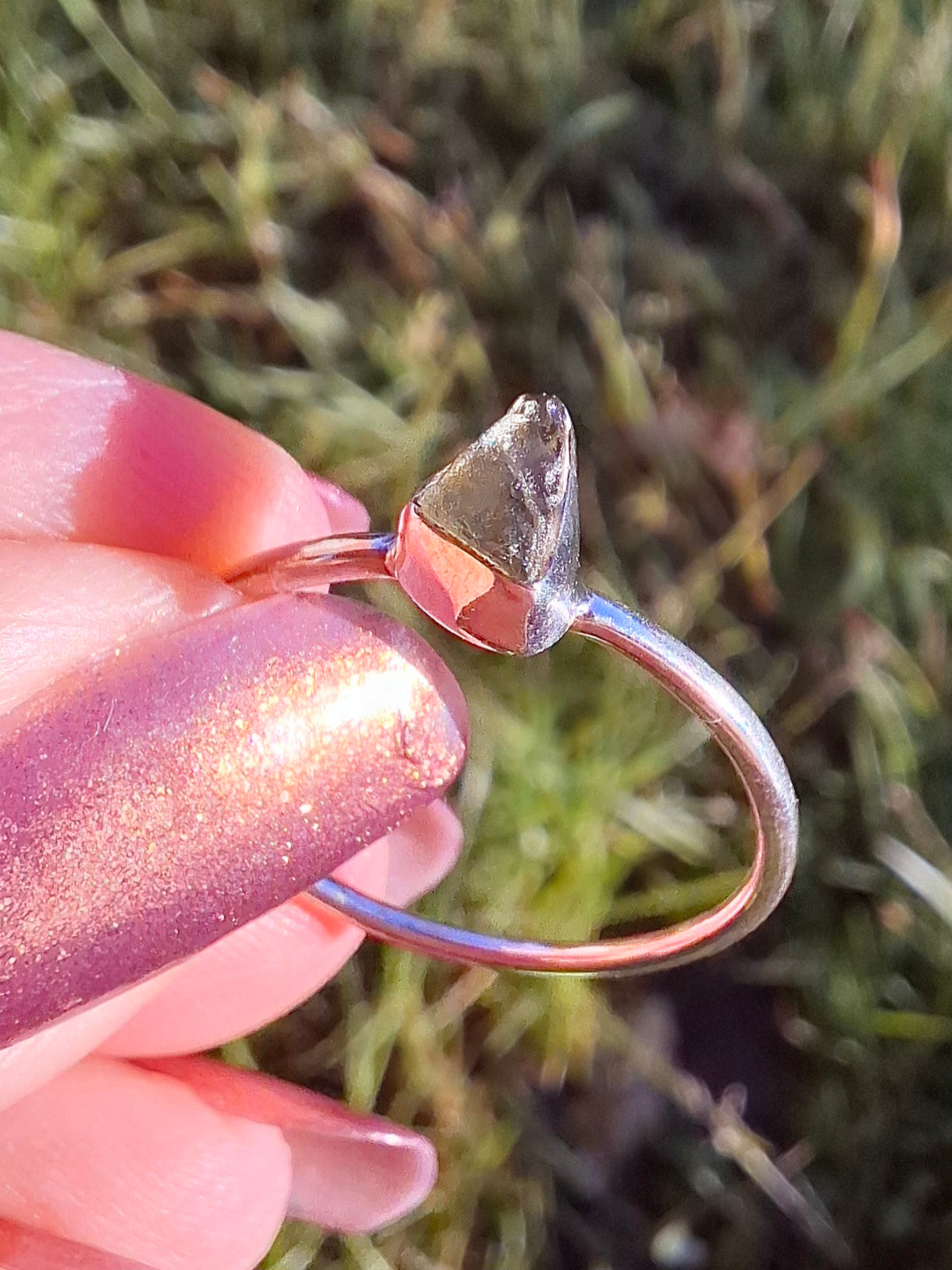 Moldavite Ring, size large R/small S, 925 Silver, Tektite (Ref: R55)