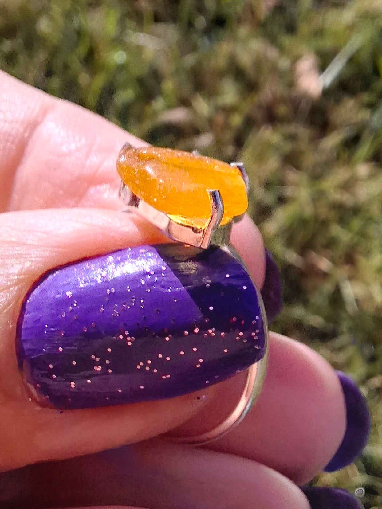 Baltic Amber Ring, size large R, 925 Silver, Fossil (Ref: AR15)