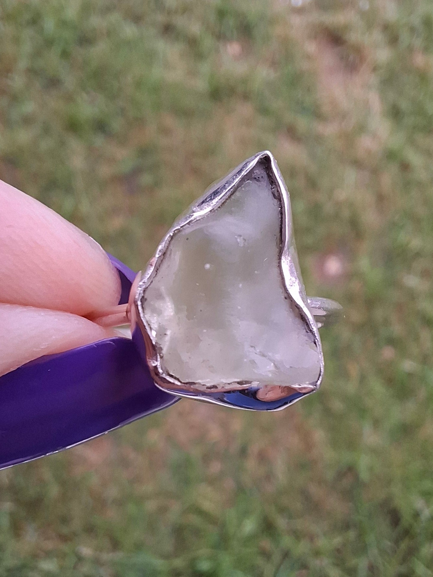 Libyan Desert Glass Ring, size large Q, 925 Silver, Tektite (Ref: LR36)