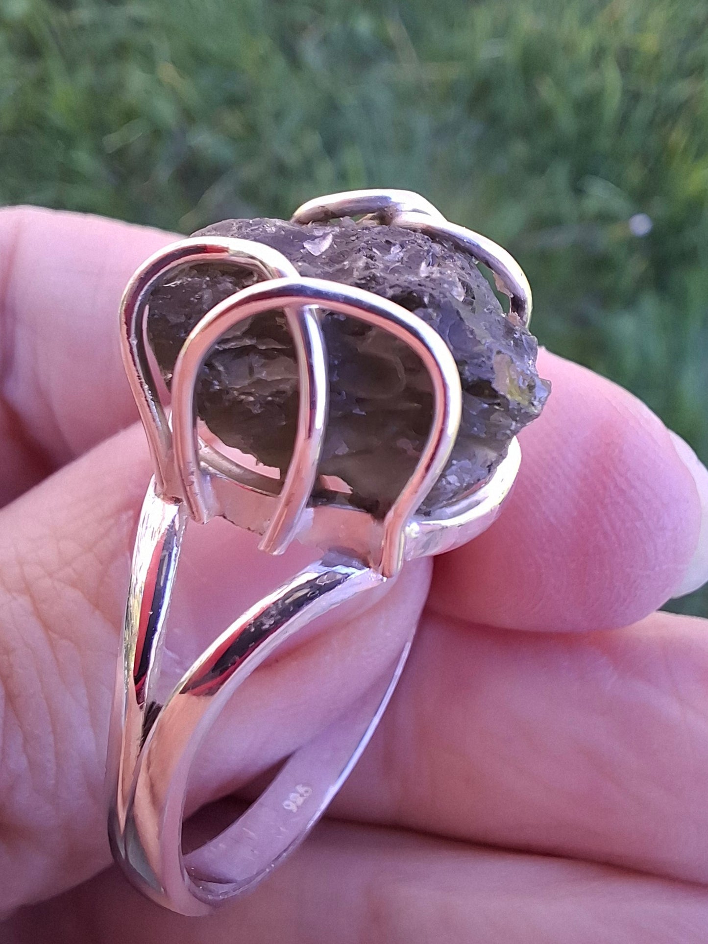Moldavite Ring, size Y, 925 Silver, Tektite (Ref: R17)