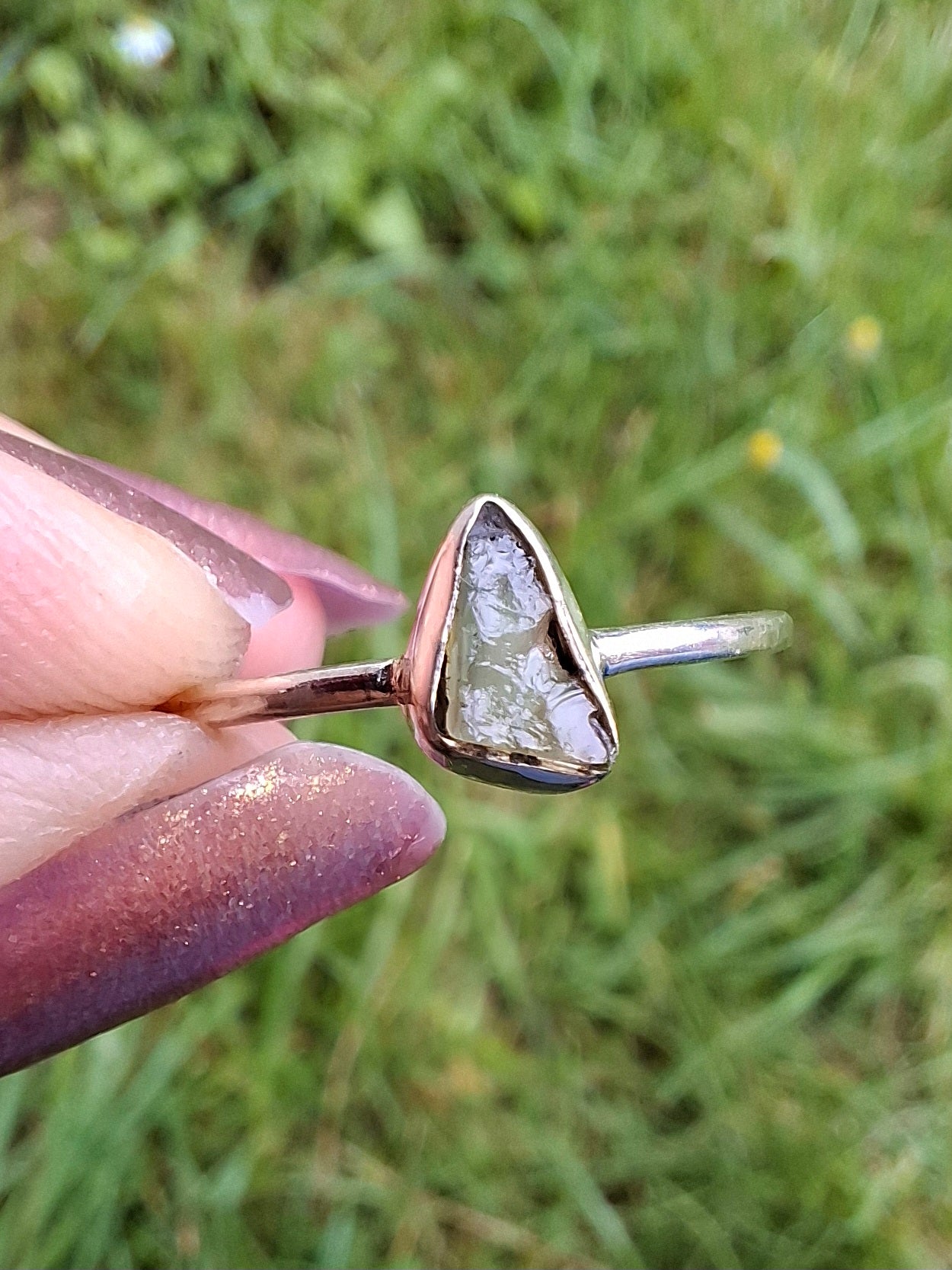 Moldavite Ring, size small S, 925 Silver, Tektite (Ref: R66)