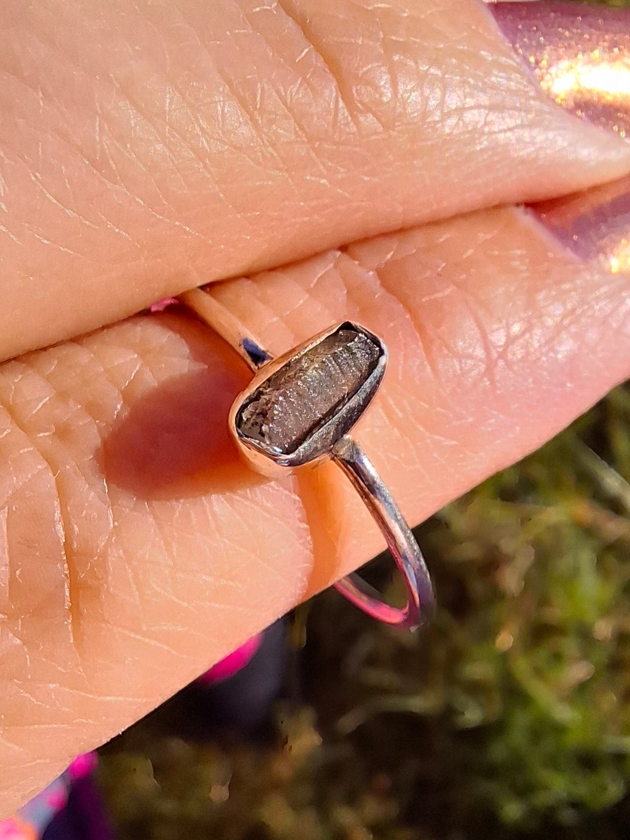 Moldavite Ring, size large T/small U, 925 Silver, Tektite (Ref: R71)