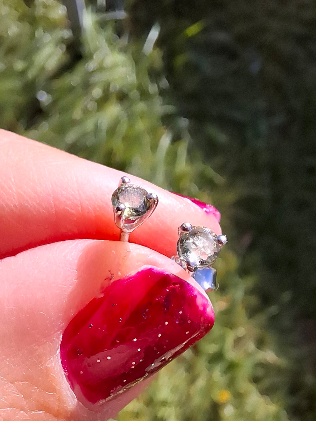 Moldavite (Faceted) 3mm Stud Earrings, 925 Silver (Ref: Pair66)