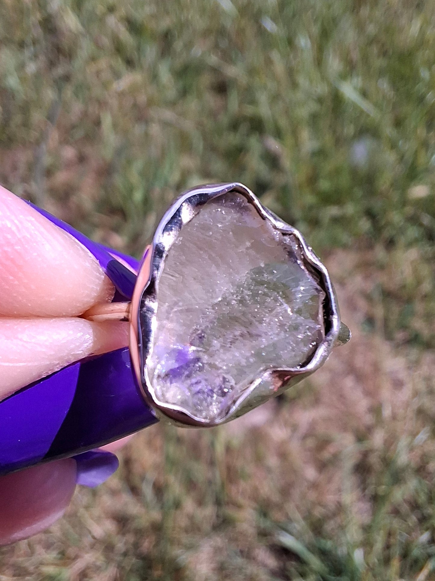 Libyan Desert Glass Ring, size large P, 925 Silver, Tektite (Ref: LR32)