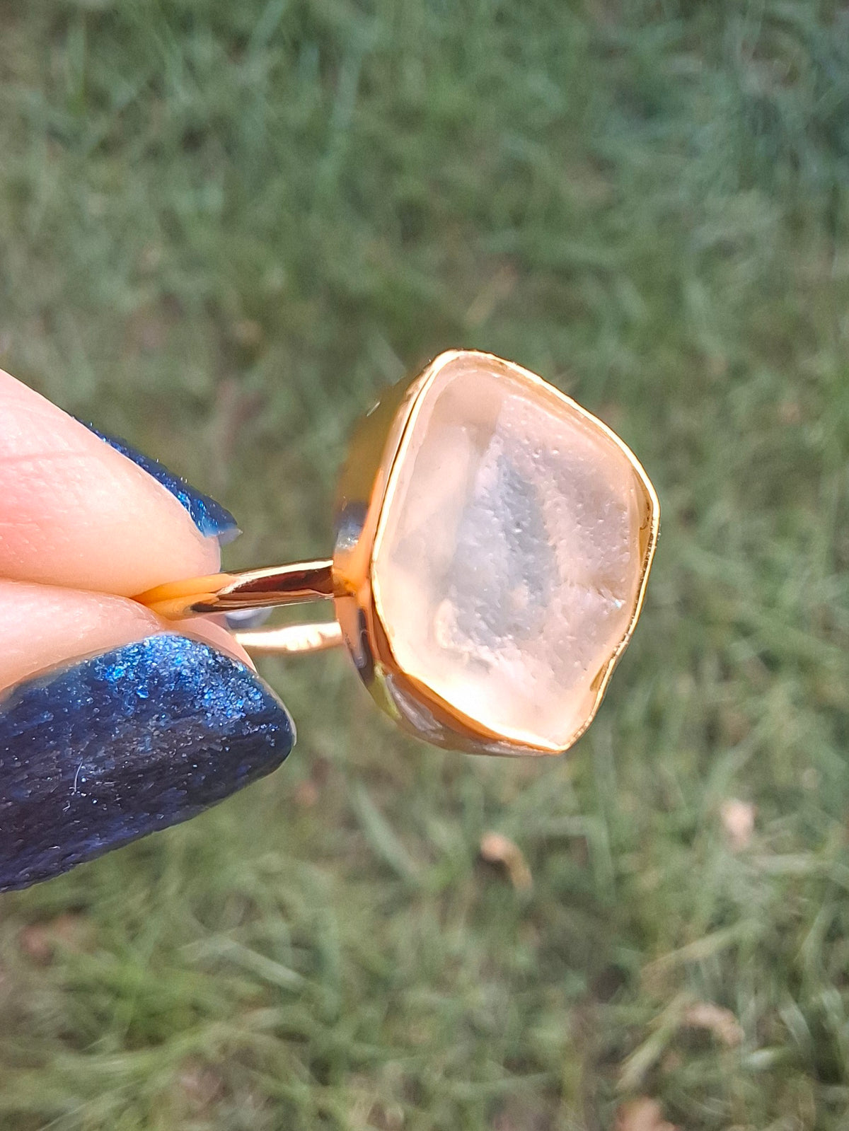 Libyan Desert Glass Ring, 14K GOLD Plated, size large T, Tektite (Ref: LR83)