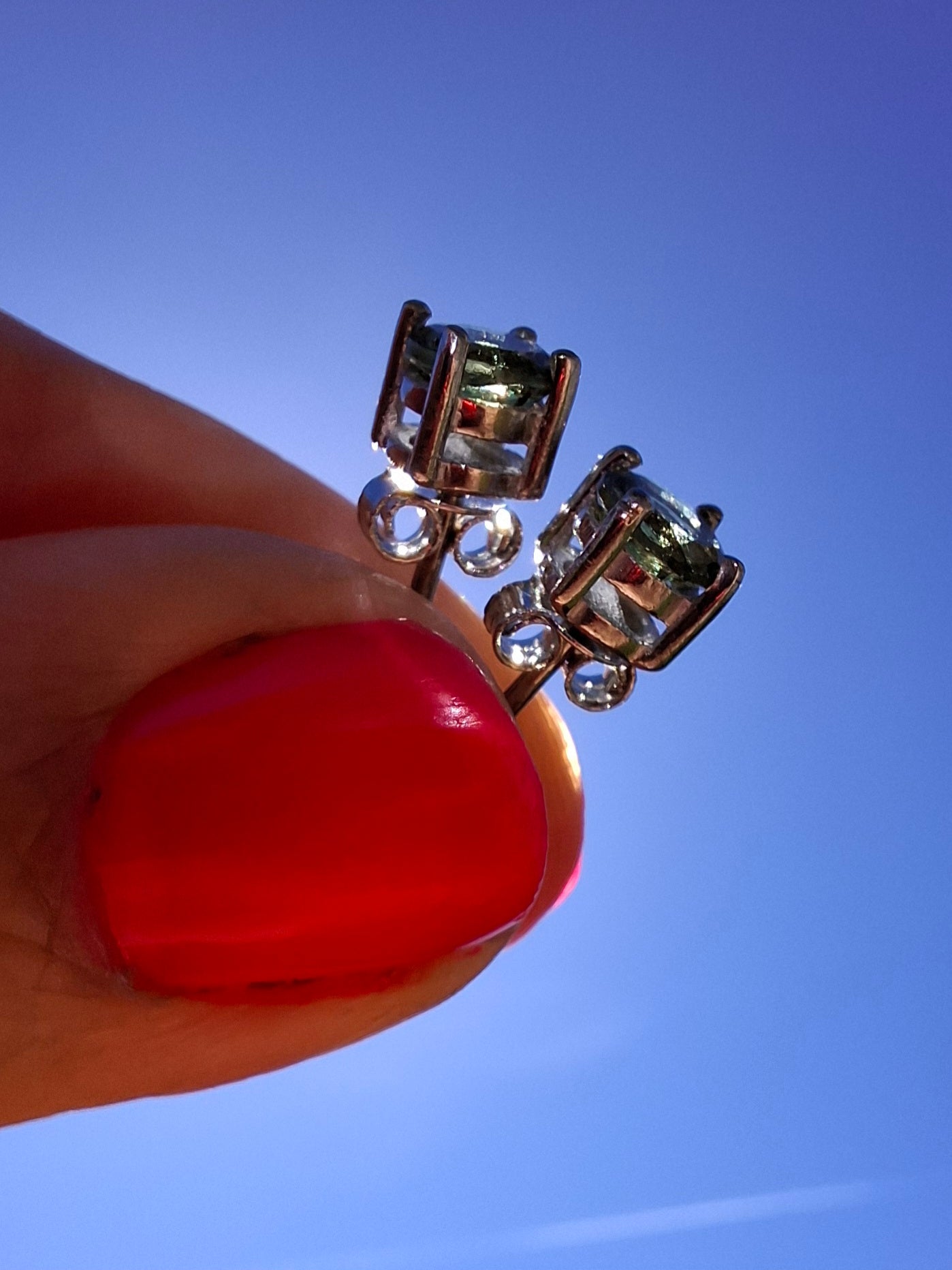 Moldavite (faceted) 5mm STUD EARRINGS, 925 Silver, Tektite (Pair16)
