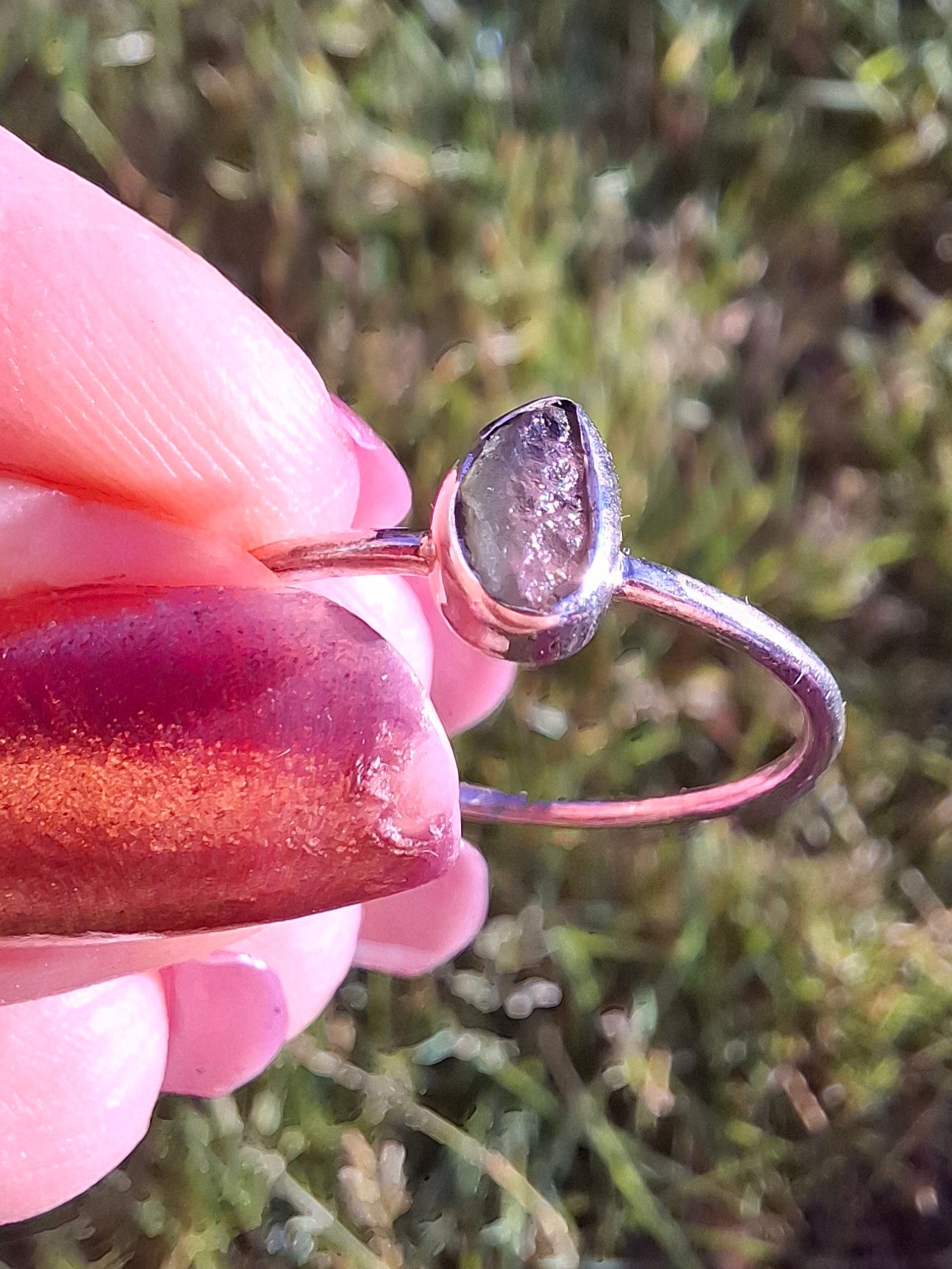Moldavite Ring, size small T, 925 Silver, Tektite (Ref: R69)