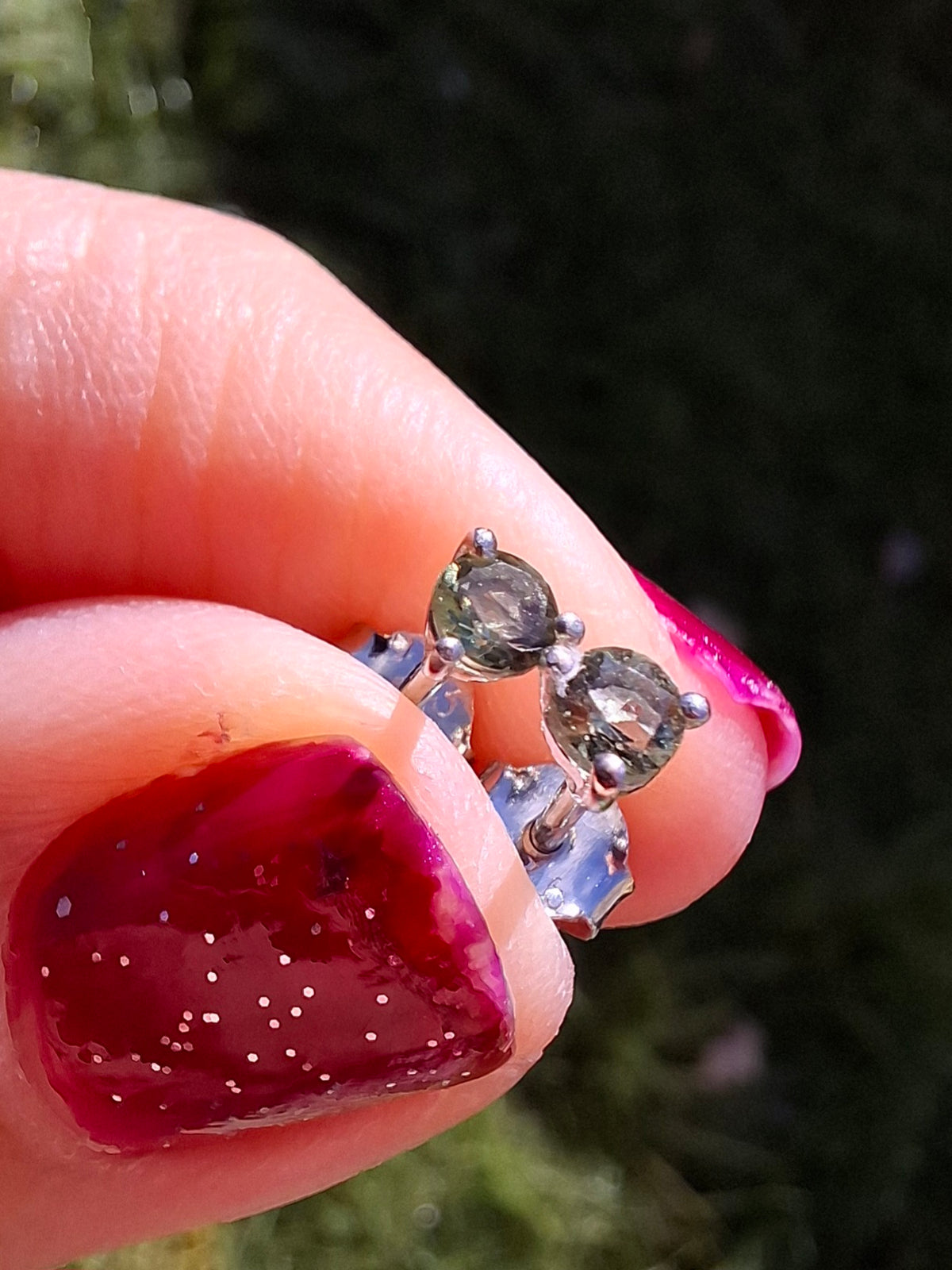 Moldavite (Faceted) 3mm Stud Earrings, 925 Silver (Ref: Pair59)