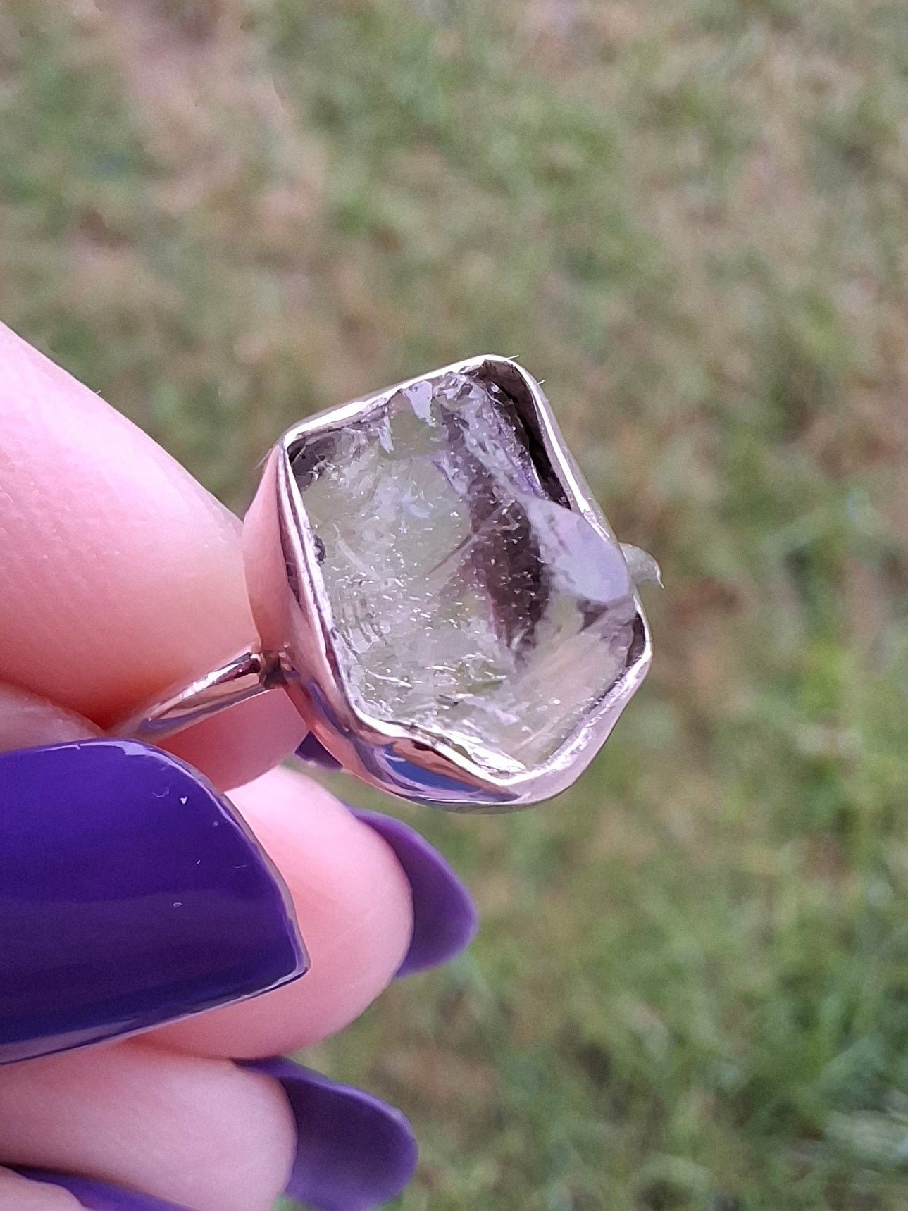 Libyan Desert Glass Ring, size large O, 925 Silver, Tektite (Ref: LR22)
