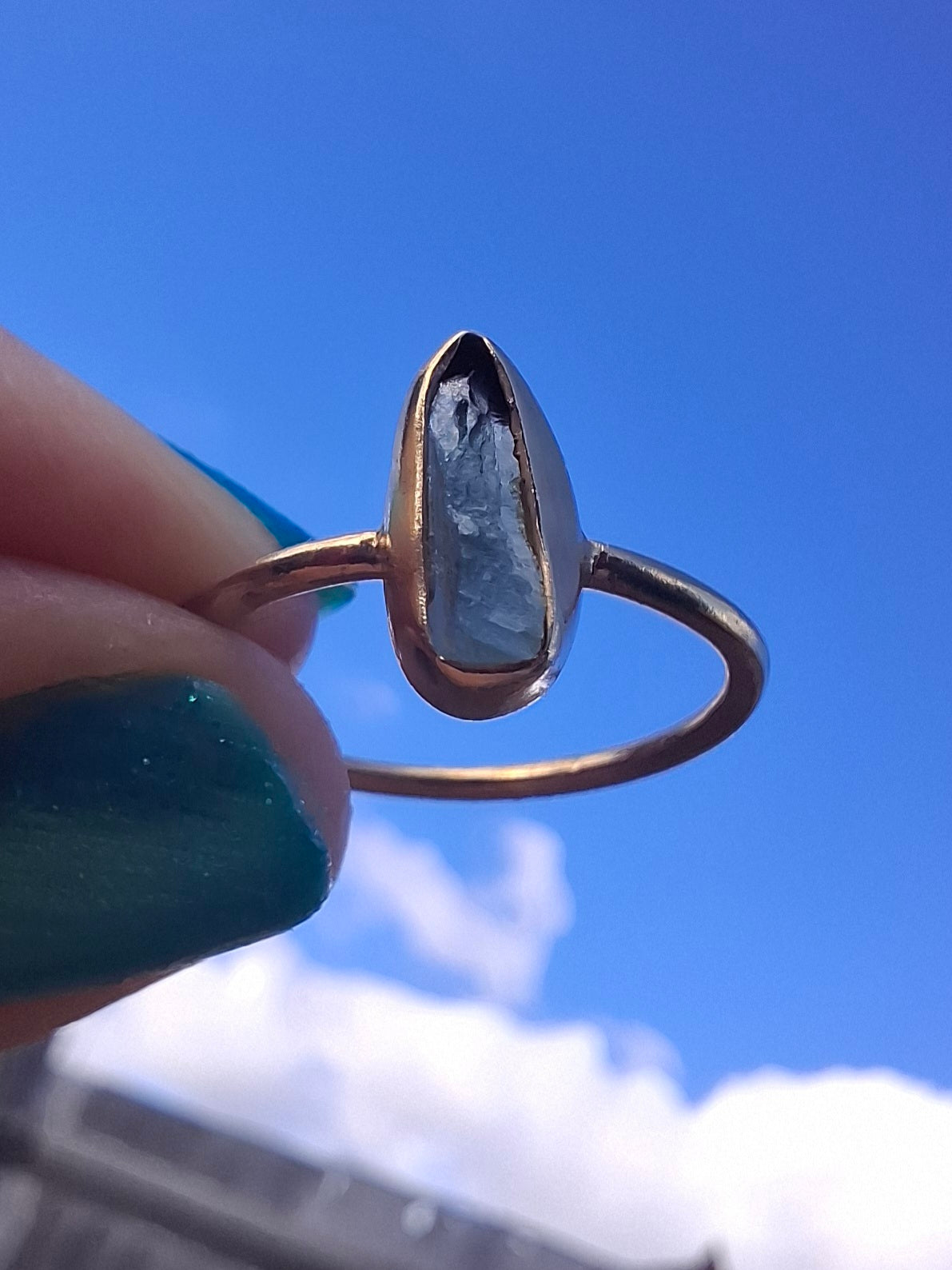 Moldavite Ring, 14K GOLD Plated, size large K / small L, Tektite (Ref: R335)