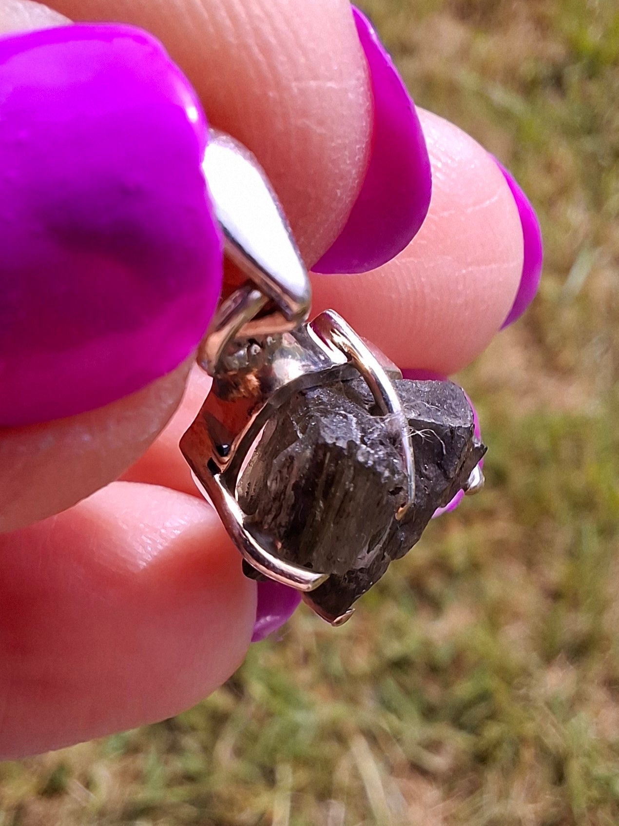 Moldavite Claw Pendant, 925 Silver, Tektite (Ref: P26)