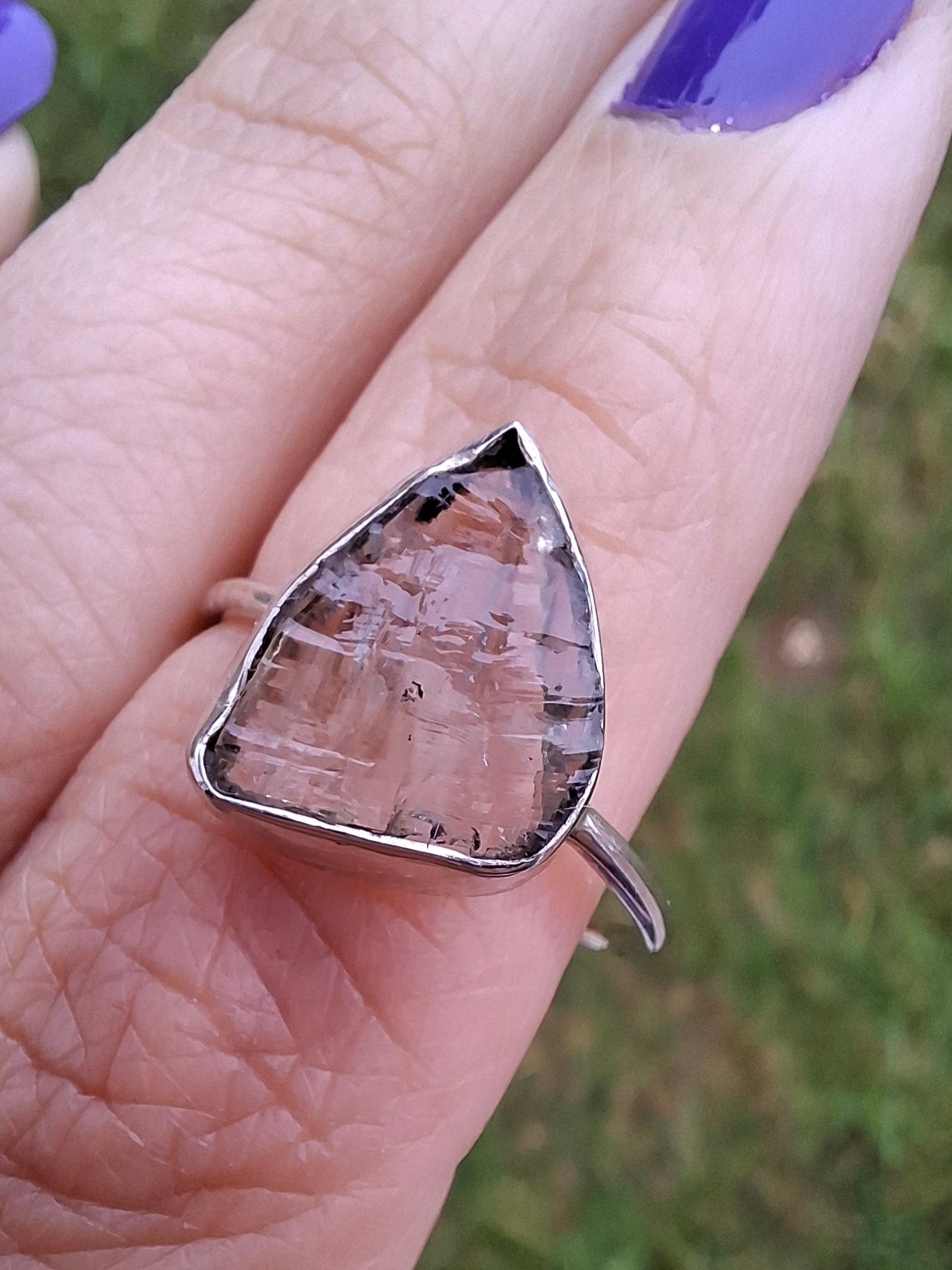 Libyan Desert Glass Ring, size large Q, 925 Silver, Tektite (Ref: LR35)