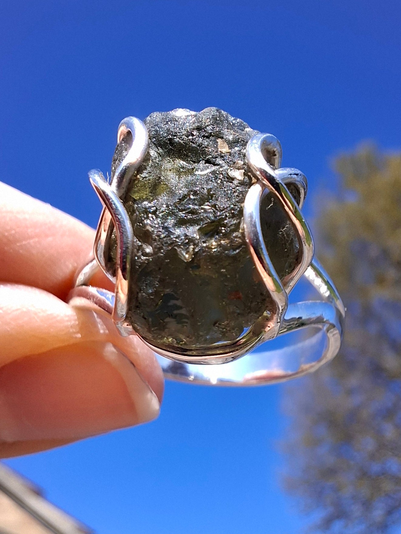 Moldavite Ring, size Y, 925 Silver, Tektite (Ref: R17)