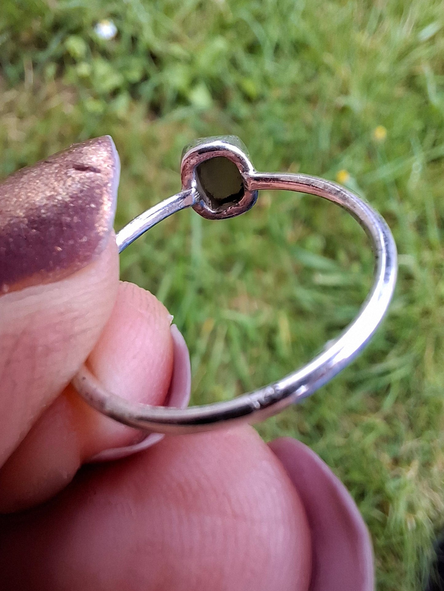 Moldavite Ring, size large P/small Q, 925 Silver, Tektite (Ref: R43)