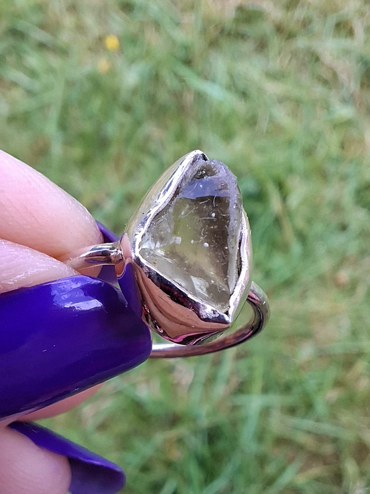 Libyan Desert Glass Ring, size large K/small L, 925 Silver, Tektite (Ref: LR17)