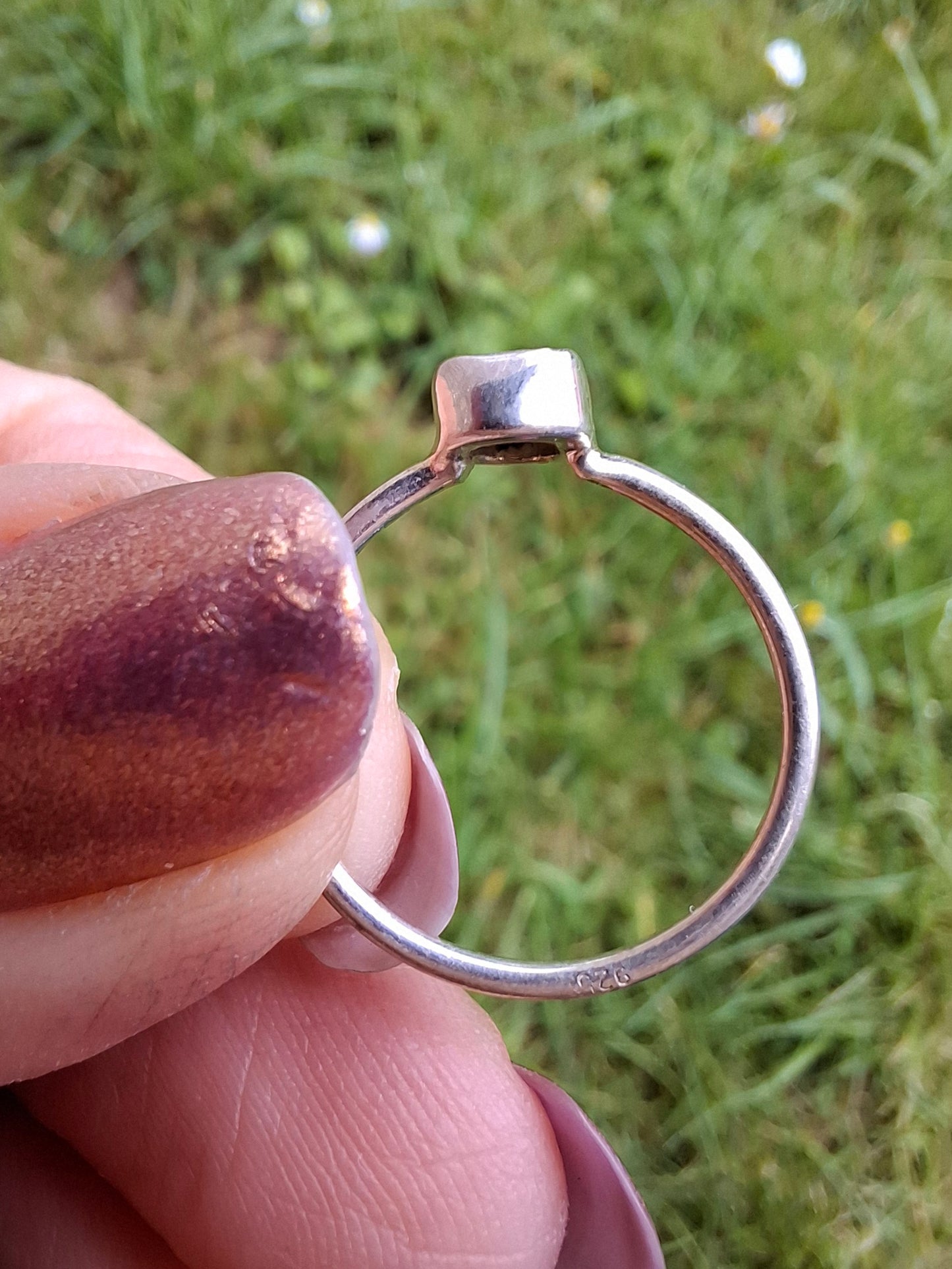 Moldavite Ring, size small L, 925 Silver, Tektite (Ref: R63)