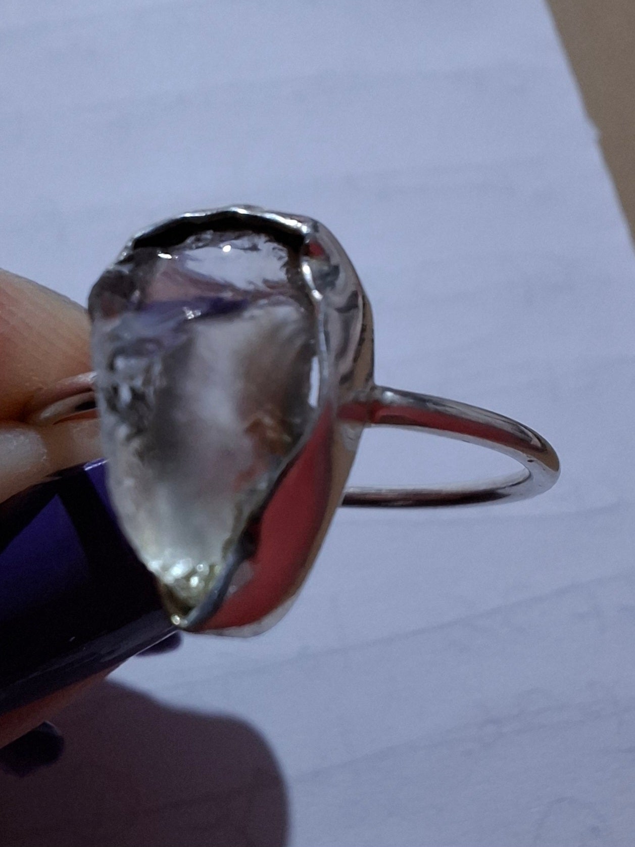 Libyan Desert Glass Ring, size large V, 925 Silver, Tektite (Ref: LR57)