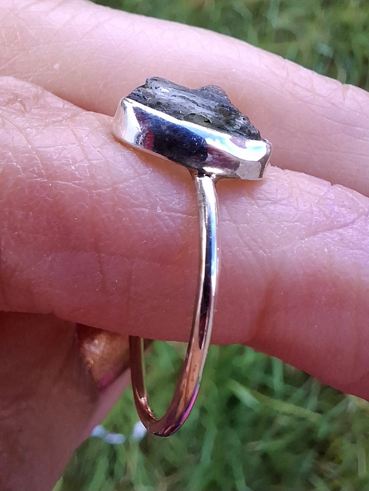 Moldavite Ring, size small U, 925 Silver, Tektite (Ref: R29)
