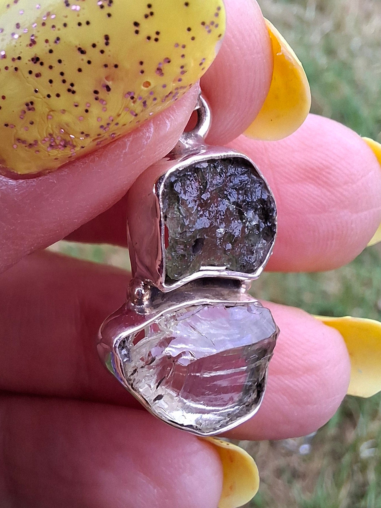 Moldavite & Libyan Desert Glass Pendant, 925 Silver, Tektite (Ref: MLP4)