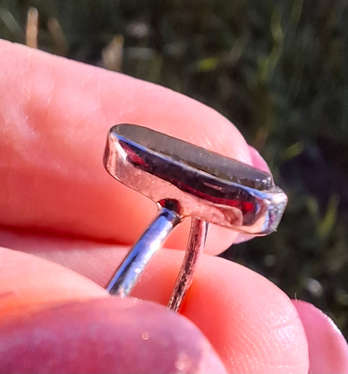 Moldavite Ring, size large Q, 925 Silver, Tektite (Ref: R47)