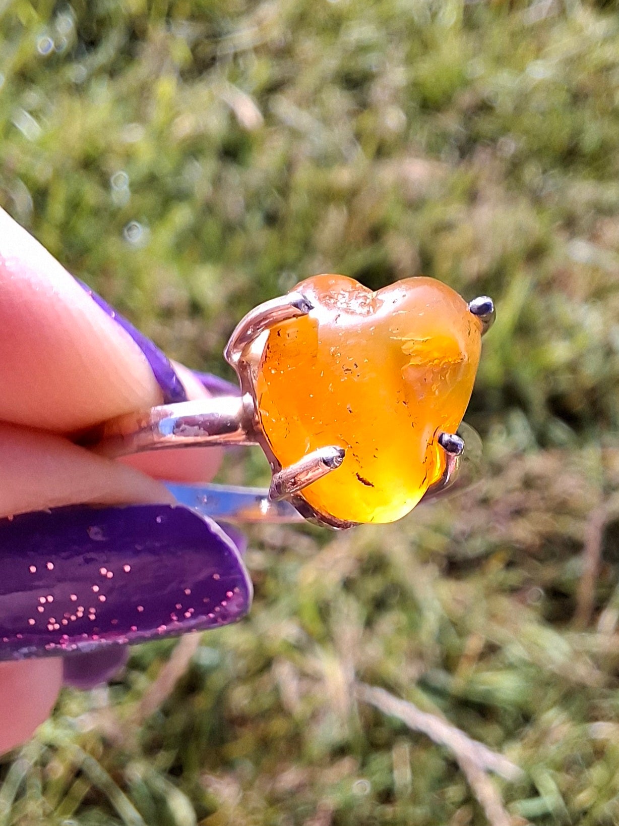 Baltic Amber Ring, size large Y, 925 Silver, Fossil (Ref: AR39)