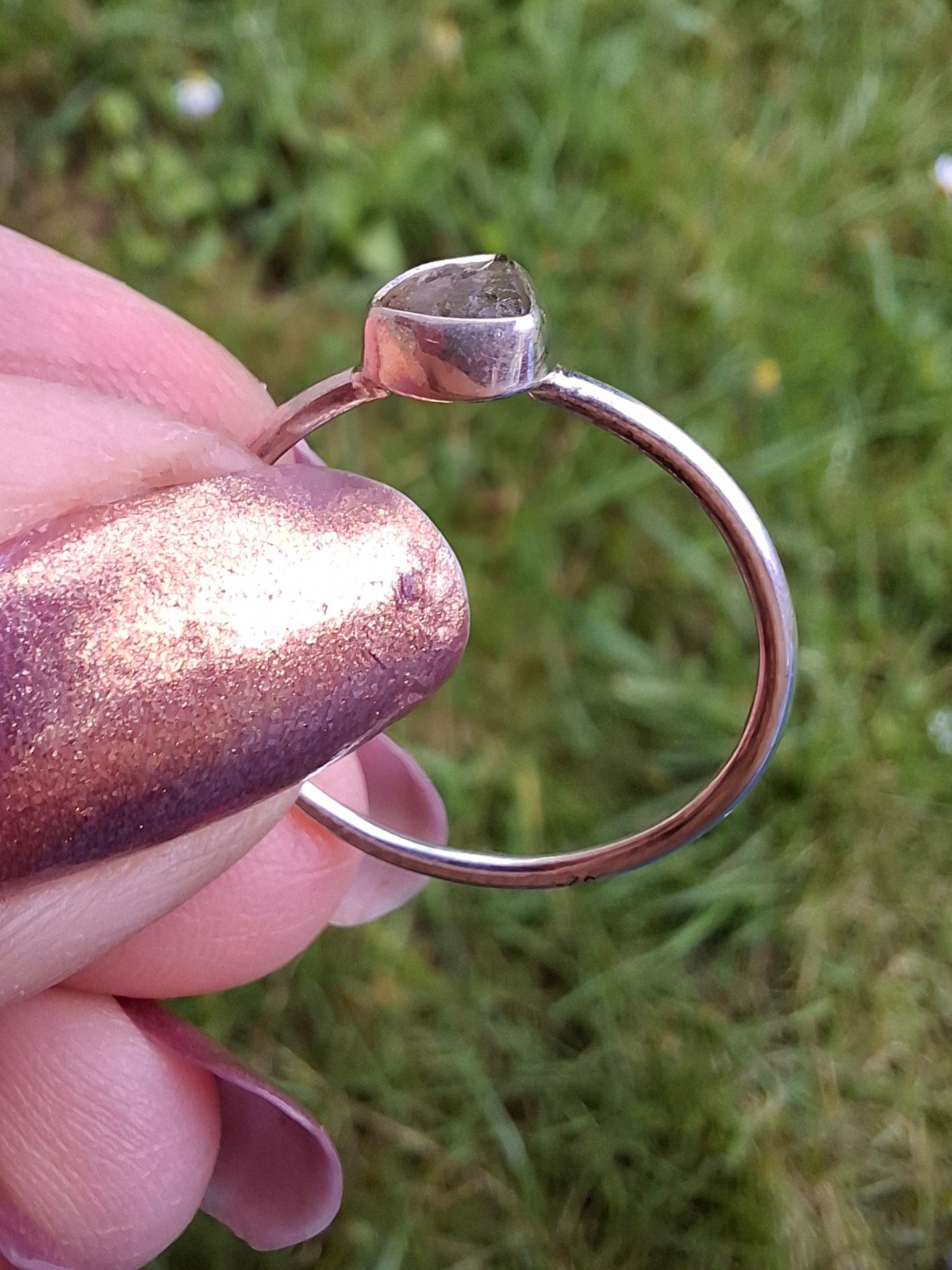 Moldavite Ring, size small S, 925 Silver, Tektite (Ref: R68)