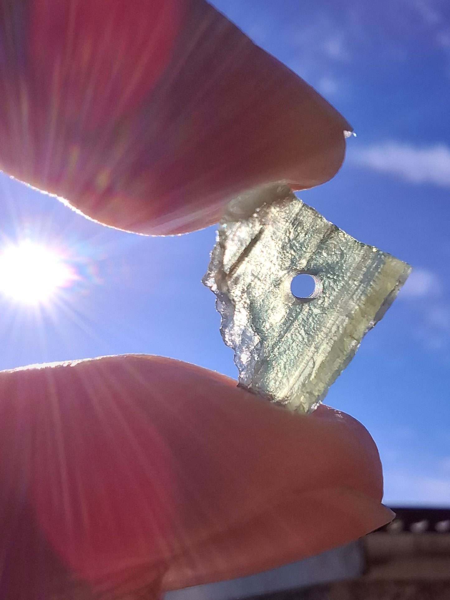 DRILLED, Moldavite Piece, 0.74g, Tektite (Ref: D13)