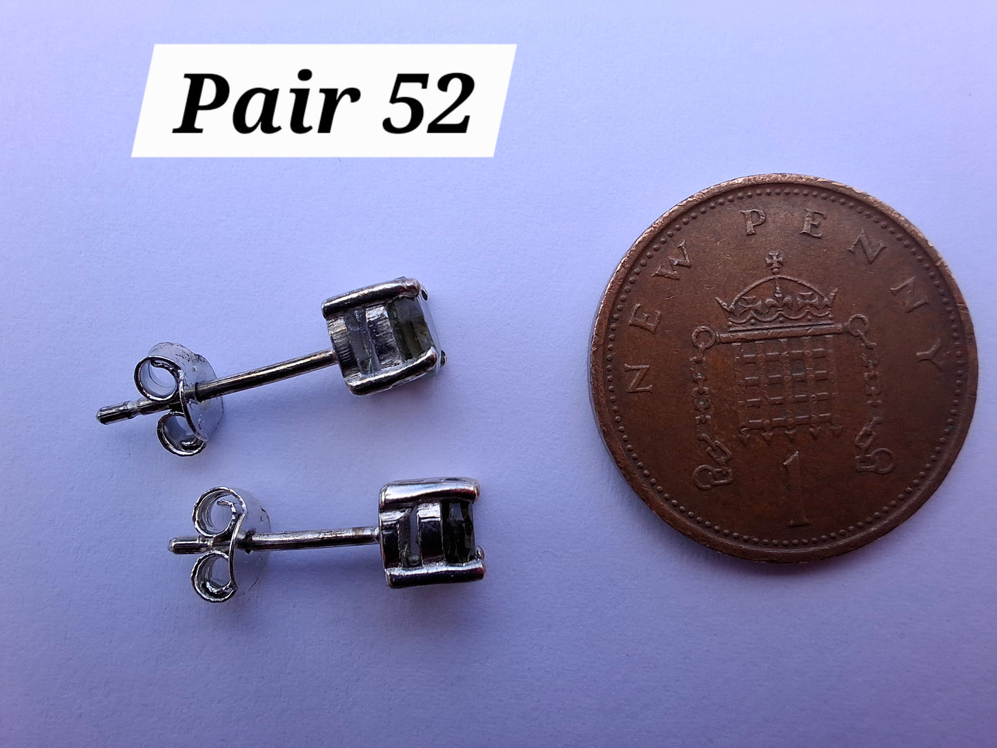 Moldavite (faceted), 5mm STUD EARRINGS, 925 Silver, Tektite (Ref: Pair52)