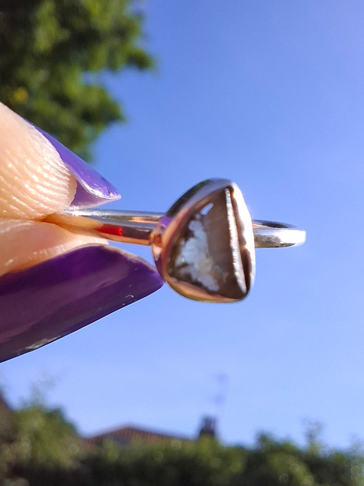 Moldavite's Ring, size large L/small M, 925 Silver, Tektite (Ref: R36)