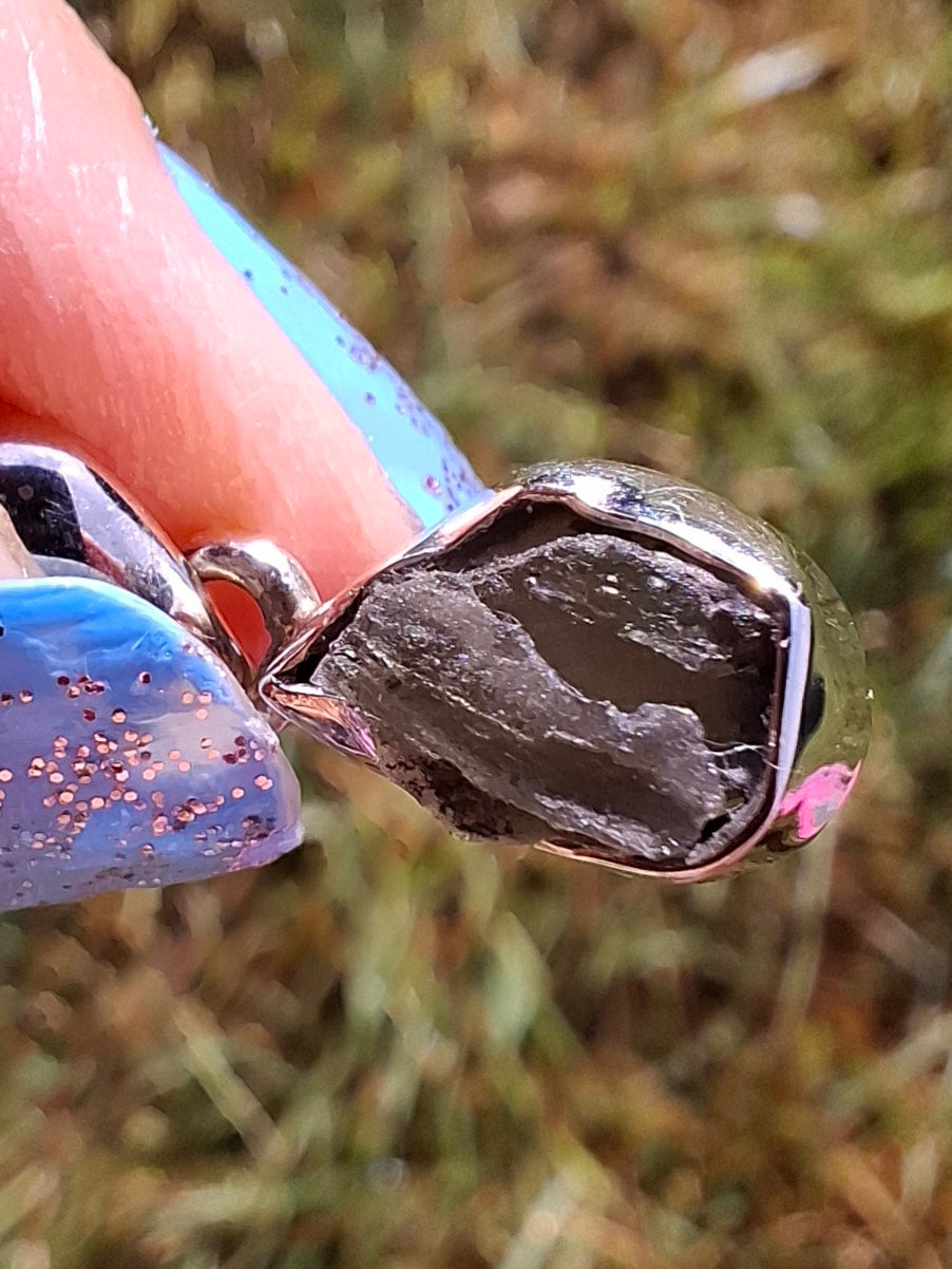 Moldavite Pendant, 925 Silver, Tektite (Ref: P47)