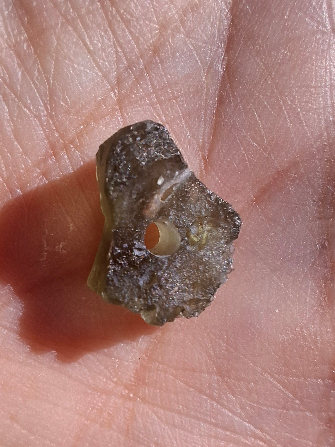 DRILLED Moldavite Piece, 1g, Tektite (Ref: D12)