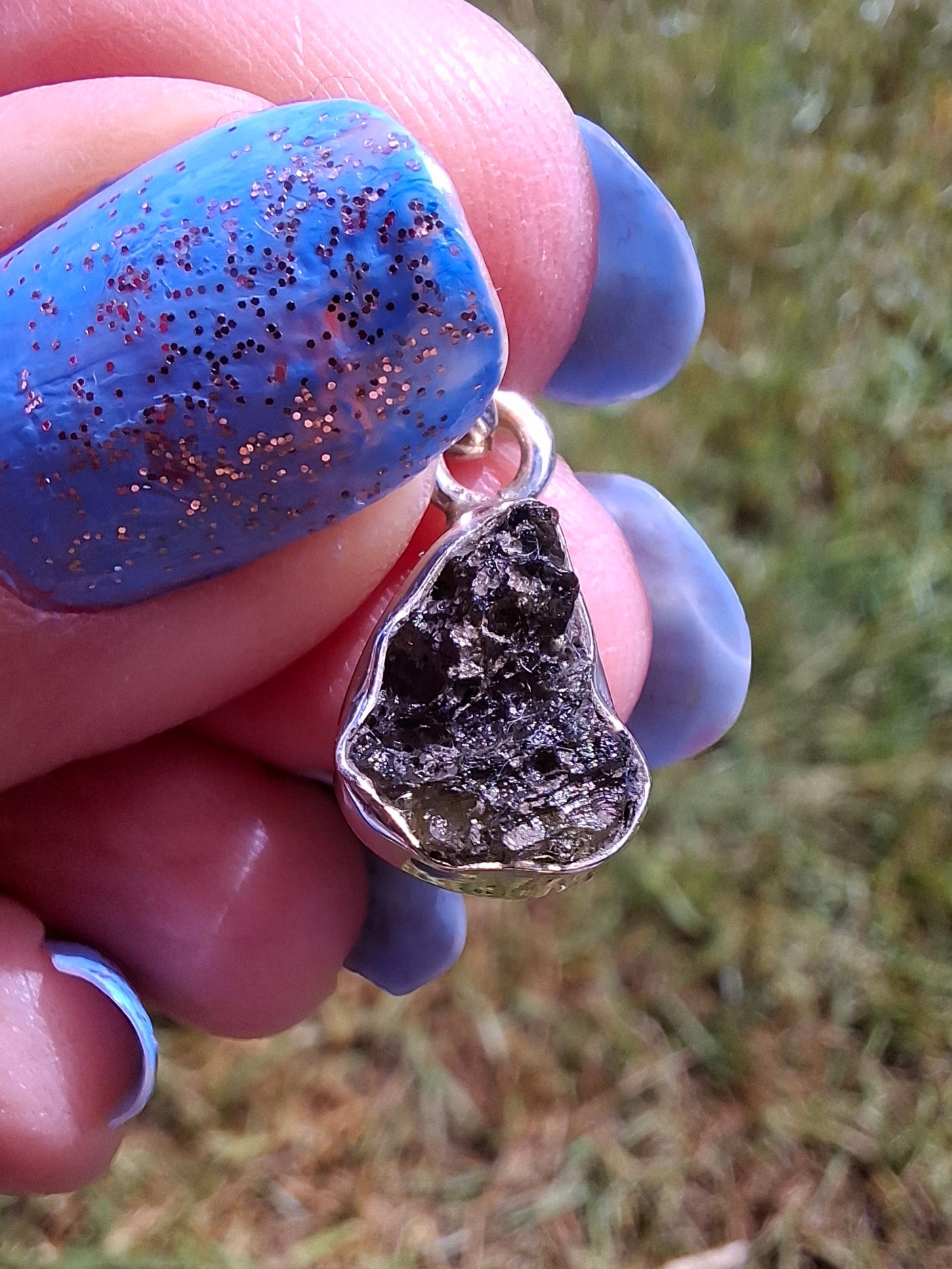 Moldavite Pendant, 925 Silver, Tektite (Ref: P64)