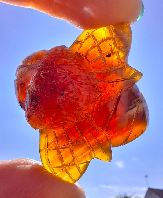 Red Amber Honey Bee Carving, 7.47g, Fossil (Ref: Bee37)