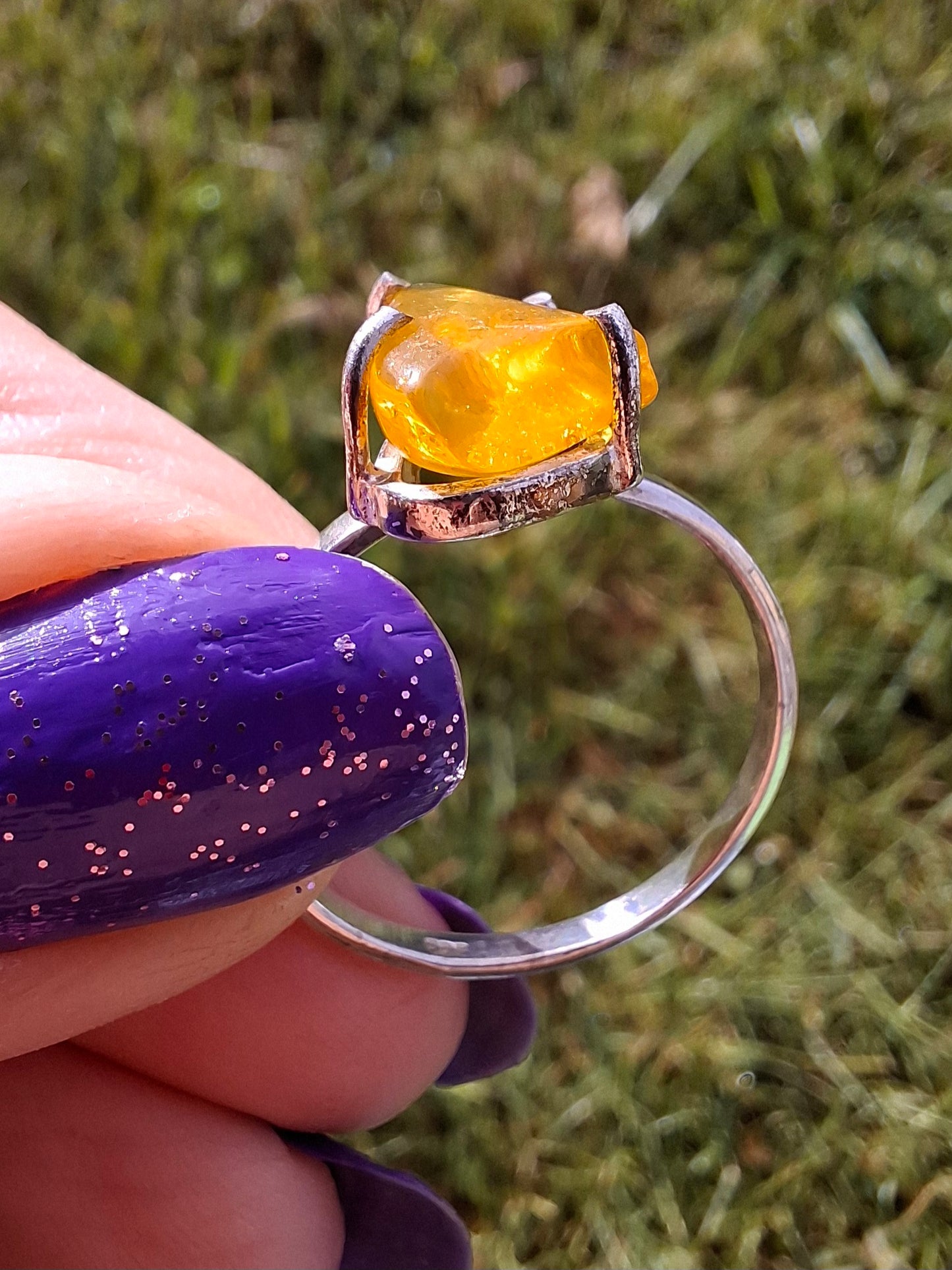 Baltic Amber Ring, size large U, 925 Silver, Fossil (Ref: AR21)