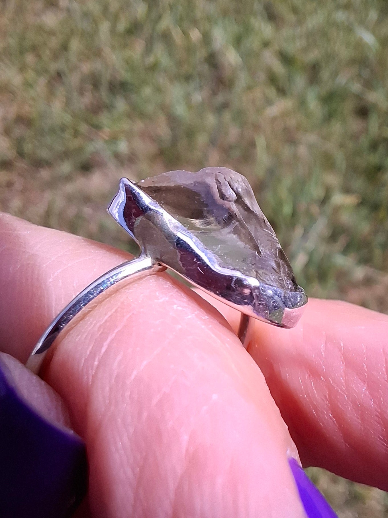 Libyan Desert Glass Ring, size large P, 925 Silver, Tektite (Ref: LR30)