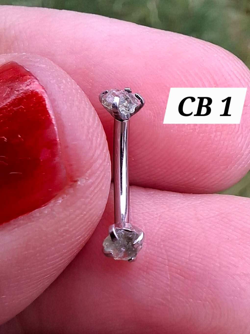 Moldavite (raw) CURVED BARBELL eyebrow body bar, 16G, Surgical steel, Tektite (Ref: CB1)