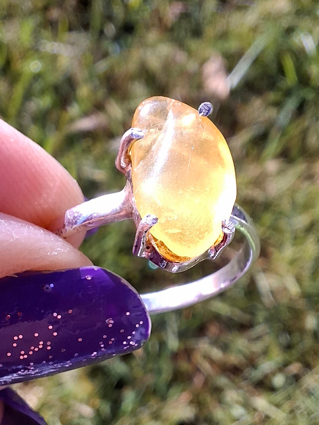 Baltic Amber Ring, size large Q, 925 Silver, Fossil (Ref: AR13)