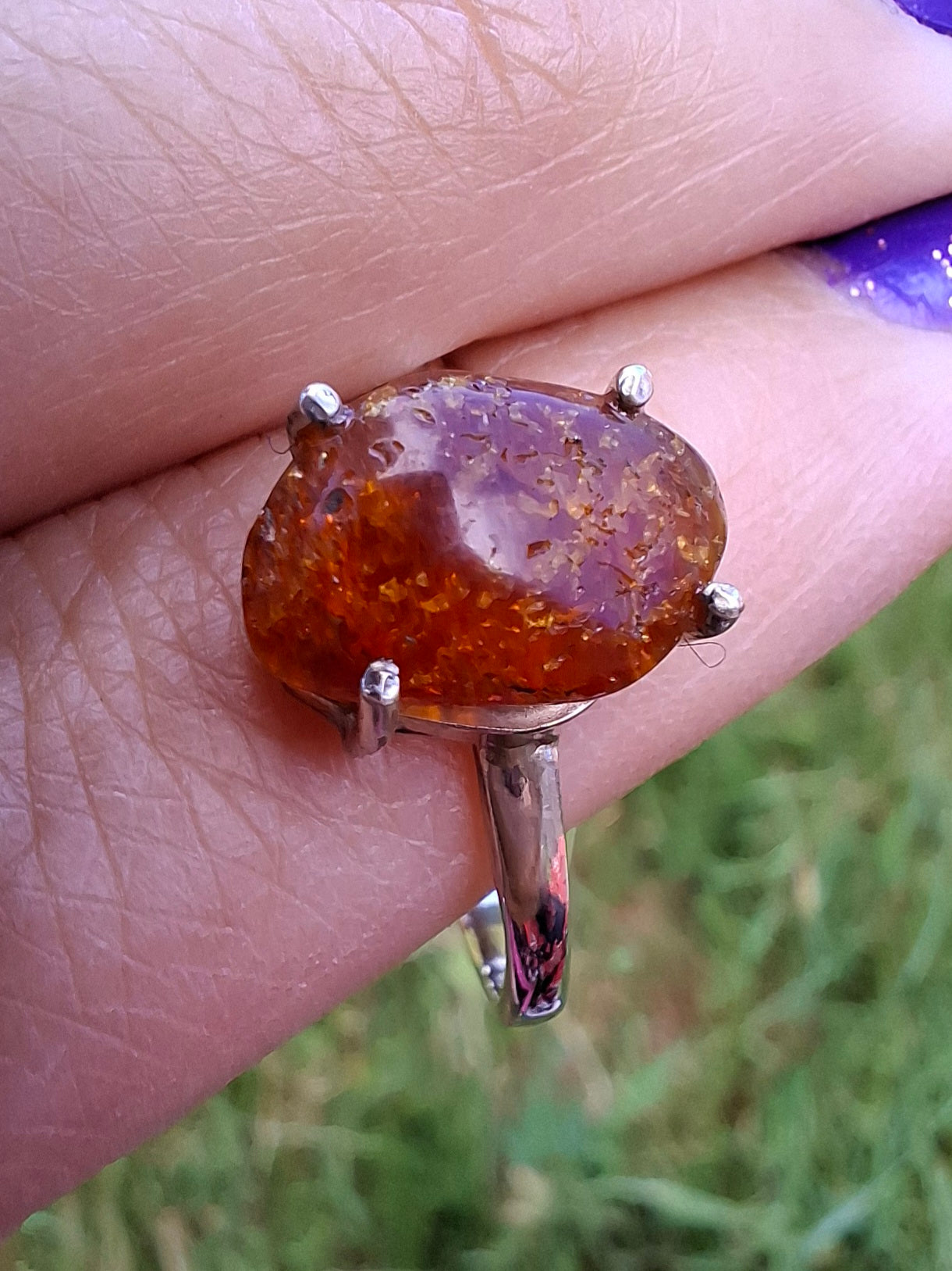 Baltic Amber Ring, size large X, 925 Silver, Fossil (Ref: AR32)