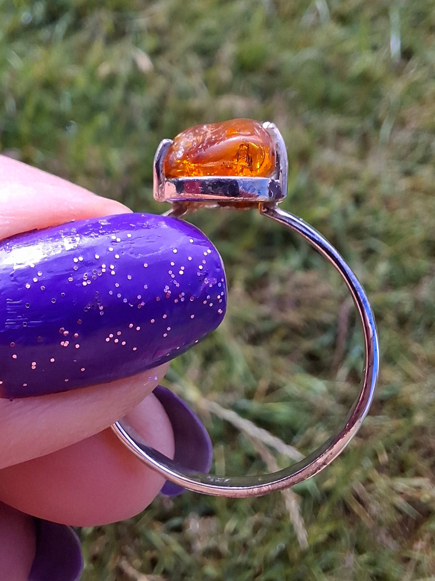 Baltic Amber Ring, size large X, 925 Silver, Fossil (Ref: AR34)