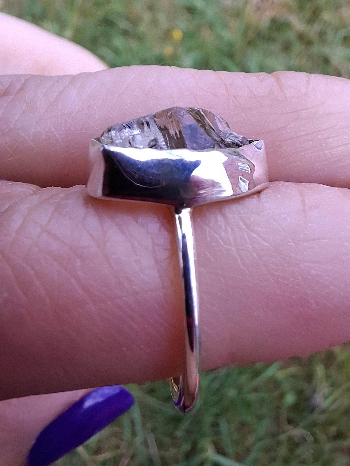 Libyan Desert Glass Ring, size large K, 925 Silver, Tektite (Ref: LR16)