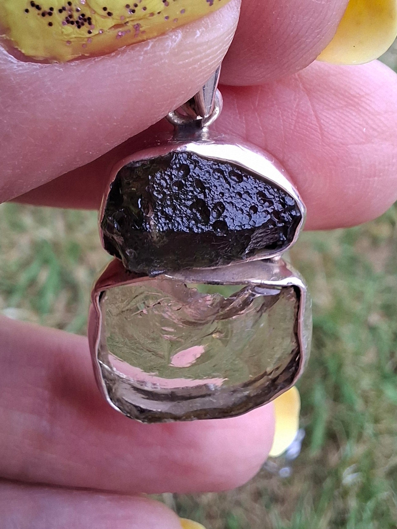 Moldavite & Libyan Desert Glass Pendant, 925 Silver, Tektite (Ref: MLP14)