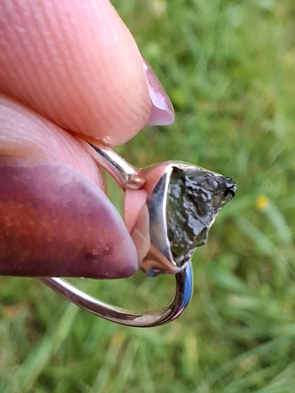 Moldavite Ring, size large R/small S, 925 Silver, Tektite (Ref: R53)