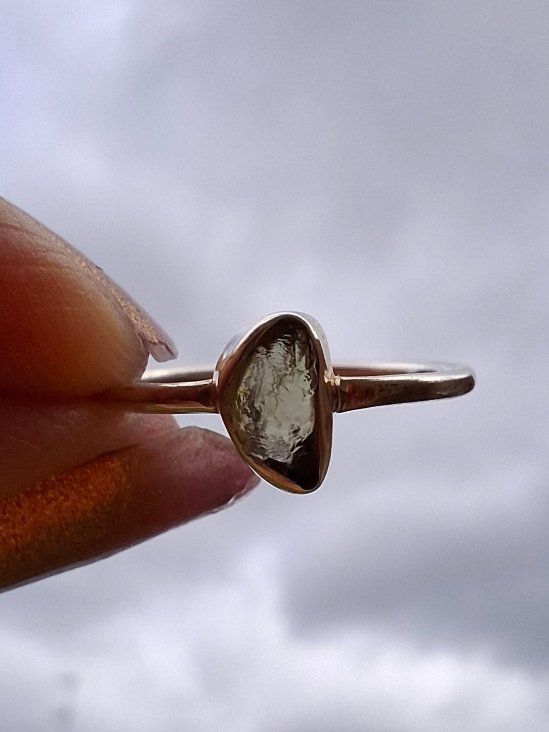 Moldavite Ring, size large L, 925 Silver, Tektite (Ref: R49)