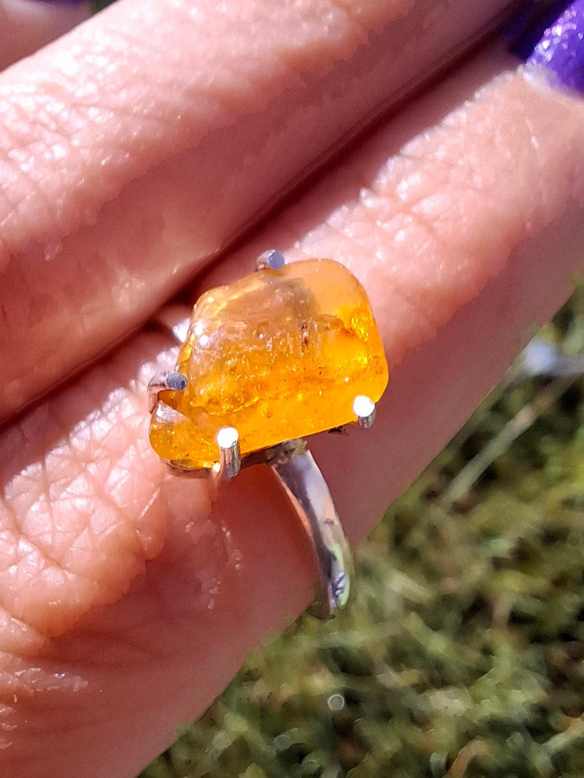 Baltic Amber Ring, size large R, 925 Silver, Fossil (Ref: AR15)
