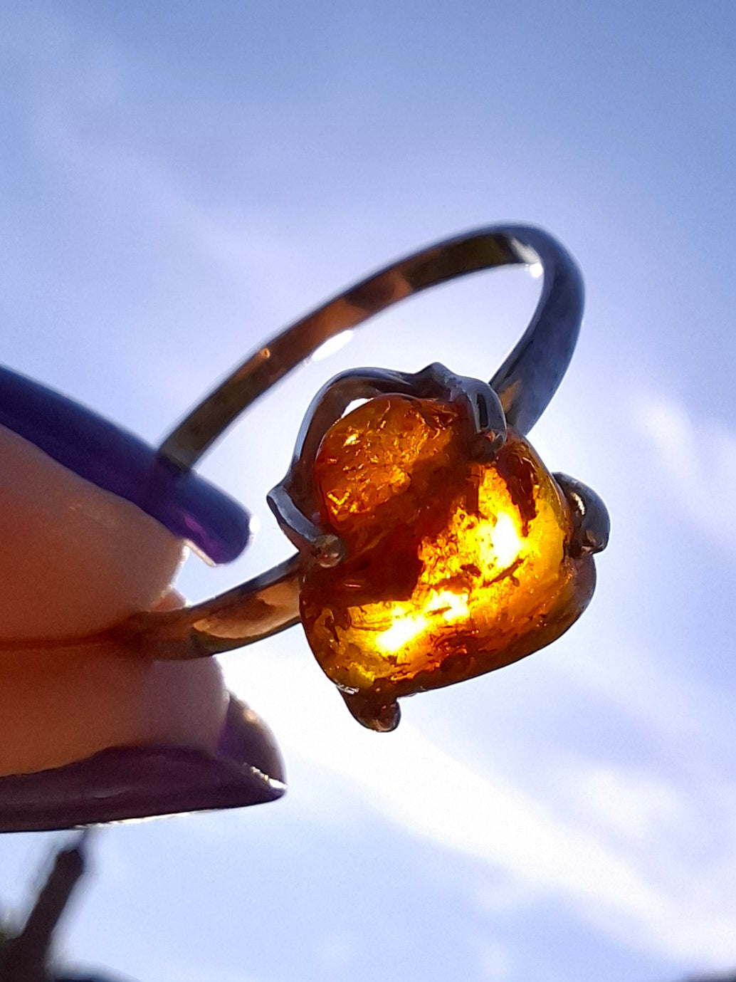Baltic Amber Ring, size large X, 925 Silver, Fossil (Ref: AR34)